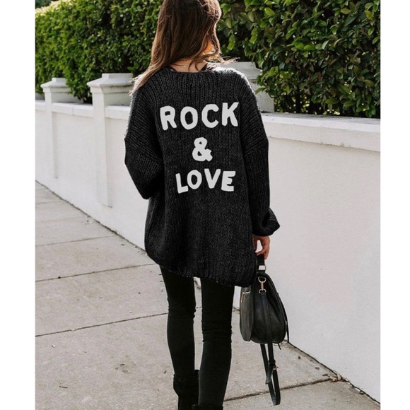 Black Open Front Cardigan With Graphic Print - Picture 2 of 4